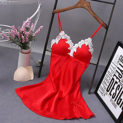 Rochie sexy din mătase pentru femeie, cămașă de noapte, cu curele cu fundă din dantelă, cămașă de noapte pentru doamnă, costume de dormit, cămăși de dormit din material moale