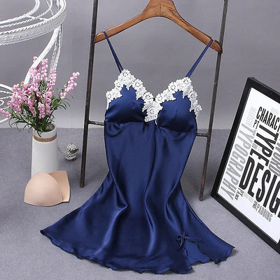 Rochie sexy din mătase pentru femeie, cămașă de noapte, cu curele cu fundă din dantelă, cămașă de noapte pentru doamnă, costume de dormit, cămăși de dormit din material moale