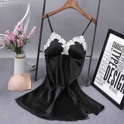 Rochie sexy din mătase pentru femeie, cămașă de noapte, cu curele cu fundă din dantelă, cămașă de noapte pentru doamnă, costume de dormit, cămăși de dormit din material moale