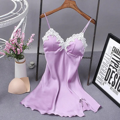 Rochie sexy din mătase pentru femeie, cămașă de noapte, cu curele cu fundă din dantelă, cămașă de noapte pentru doamnă, costume de dormit, cămăși de dormit din material moale