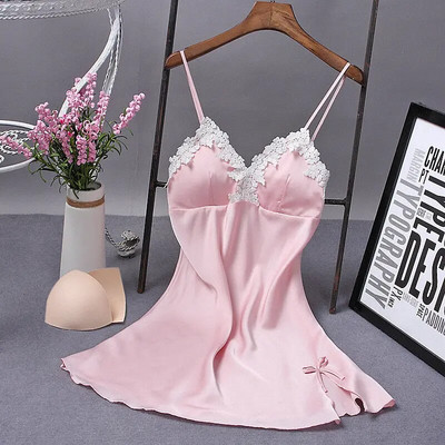 Rochie sexy din mătase pentru femeie, cămașă de noapte, cu curele cu fundă din dantelă, cămașă de noapte pentru doamnă, costume de dormit, cămăși de dormit din material moale