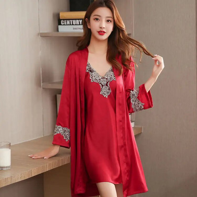 Ρόμπες Σετ Γυναικεία Δαντέλα Καλοκαιρινό Άνετο Φόρεμα Ελεύθερο Κομψό 2τμχ Sleep Lounge Sleepwear Γυναικείο νυχτικό Μαλακό μπουρνούζι Νέο