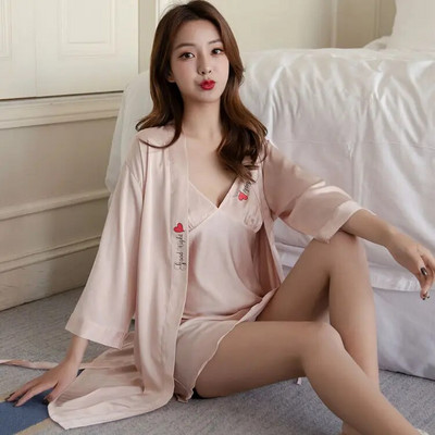 Ρόμπες Σετ Γυναικεία Δαντέλα Καλοκαιρινό Άνετο Φόρεμα Ελεύθερο Κομψό 2τμχ Sleep Lounge Sleepwear Γυναικείο νυχτικό Μαλακό μπουρνούζι Νέο