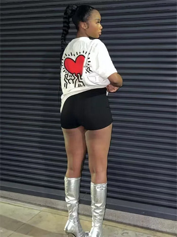 Γυναικείο T-Shirt Plus Size Loose Top Χαριτωμένο εμπριμέ σε σχήμα καρδιάς με στρογγυλή λαιμόκοψη, κοντομάνικο, μοντέρνο casual μπλουζάκι με πάτο