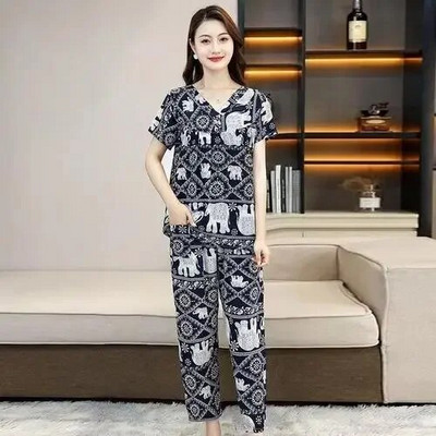 Γυναικείο βαμβακερό σετ κιμονό και ρόμπα κοντομάνικο μακρύ παντελόνι πιτζάμες καλοκαιρινές λεπτές ηλικιωμένες μαμά από συνθετικό βαμβάκι Ρούχα για το σπίτι