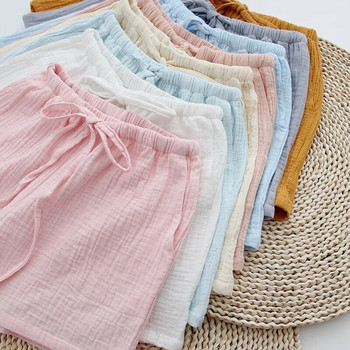 Нови летни дамски 100% памучен креп едноцветни къси панталони многоцветни широки ежедневни домашни панталони дамски пижамни панталони холни панталони розови