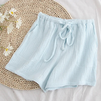 Uued suvised naiste 100% puuvillased krepp ühevärvilised lühikesed püksid mitmevärvilised vabad vabaaja kodupüksid naiste pidžaamapüksid salongipüksid roosad