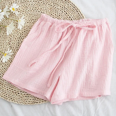 Uued suvised naiste 100% puuvillased krepp ühevärvilised lühikesed püksid mitmevärvilised vabad vabaaja kodupüksid naiste pidžaamapüksid salongipüksid roosad