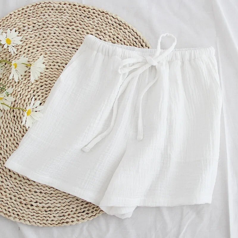 Uued suvised naiste 100% puuvillased krepp ühevärvilised lühikesed püksid mitmevärvilised vabad vabaaja kodupüksid naiste pidžaamapüksid salongipüksid roosad