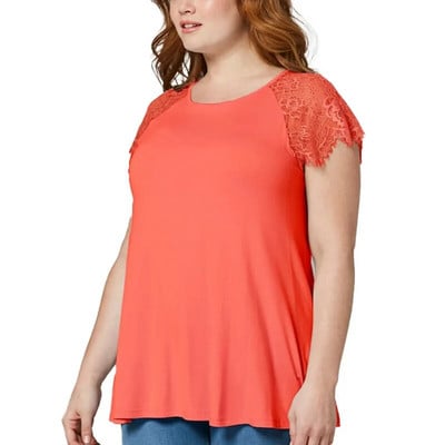 Proljeće ljeto Ženska odjeća s okruglim izrezom Jednobojni klasični pulover Top Patchwork čipka kratkih rukava Ležerna majica velikih veličina