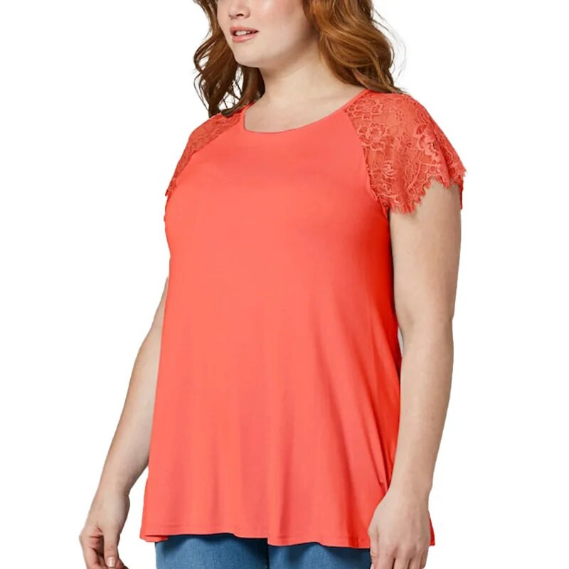Proljeće ljeto Ženska odjeća s okruglim izrezom Jednobojni klasični pulover Top Patchwork čipka kratkih rukava Ležerna majica velikih veličina