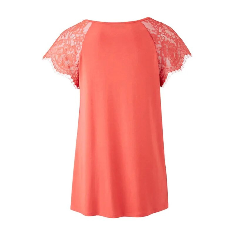 Proljeće ljeto Ženska odjeća s okruglim izrezom Jednobojni klasični pulover Top Patchwork čipka kratkih rukava Ležerna majica velikih veličina