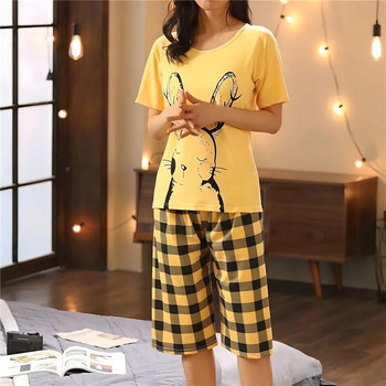 Γυναικείες Πυτζάμες M-2XL Μεγάλου μεγέθους M-2XL Γυναικεία Sleepwear Leisure Νέο μεγάλο γυναικείο κοστούμι με βαμβακερή εκτύπωση πιτζάμα για το σπίτι