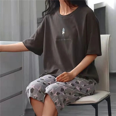 Γυναικείες Πυτζάμες M-2XL Μεγάλου μεγέθους M-2XL Γυναικεία Sleepwear Leisure Νέο μεγάλο γυναικείο κοστούμι με βαμβακερή εκτύπωση πιτζάμα για το σπίτι