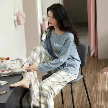 Fdfklak Pijamas De Mujer New Cartoon Сладки пижами за жени Плетено памучно спално облекло пролет есен домашен костюм M-3XL пижами женски