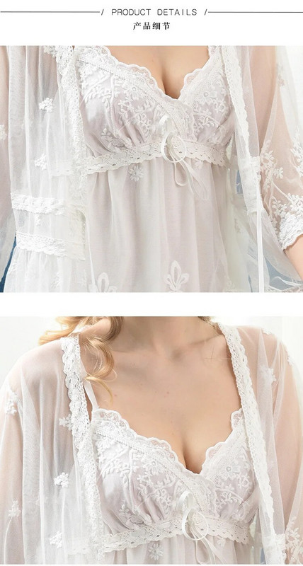 Fdfklak Ženski kućni ogrtači Seksi spavaćica Ljetna odjeća za žene Bijela čipkana spavaćica od 2 komada donjeg rublja s ogrtačem M-XXL
