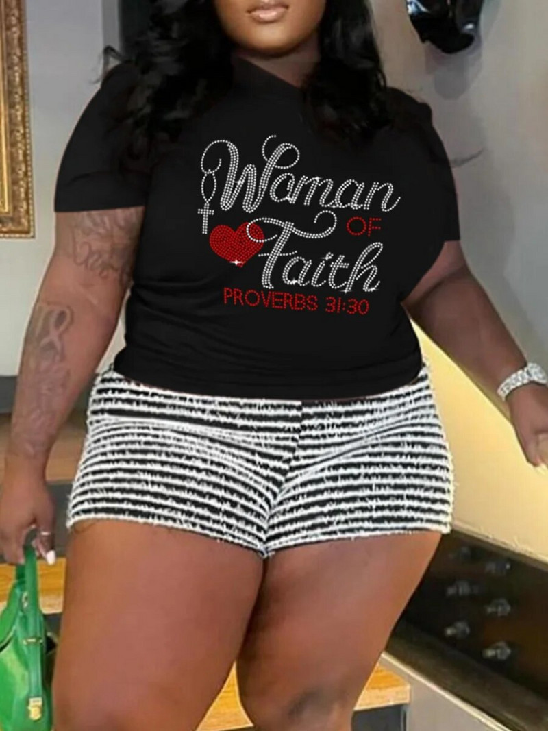 LW Plus Size majica kratkih rukava Heart Letter Decor T-shirt 2024 NOVA ljetna ženska majica kratkih rukava Ležerna ženska odjeća