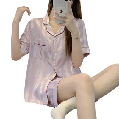 Ženske pidžame od ledene svile Ljeto 2024. Tanki kardigan s kratkim rukavima Ljeto od imitacije svile Kućna pidžama Dvodijelni komplet veleprodaja