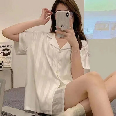 Ženske pidžame od ledene svile Ljeto 2024. Tanki kardigan s kratkim rukavima Ljeto od imitacije svile Kućna pidžama Dvodijelni komplet veleprodaja