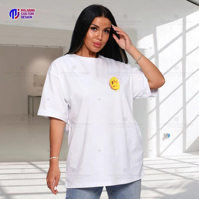 Μπλουζάκι σε μεγάλο μέγεθος Κορεατικής μόδας κοντομάνικο μπλουζάκι Γυναικεία κορυφαία χαμογελαστά γράμματα Street Wear μοτίβο καθημερινά ρούχα για ζευγάρι