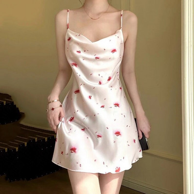 Καλοκαιρινά γυναικεία νυχτικά νυχτικά και ρόμπα Πυζά στάμπα λουλούδι Μπουρνούζι Φόρεμα νυχτικό Φαρδύ Μεταξωτό Σατέν Σπίτι Φορέστε Σαλόνια