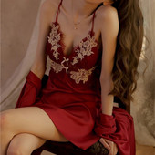 Szexi Patchwork Csipke köntös Harisnyatartó Hálóruha Hálóruha szett tavaszi nyár női otthoni ruha Intim fehérnemű selyem szatén fürdőköpeny