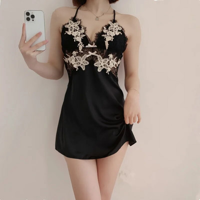 Szexi Patchwork Csipke köntös Harisnyatartó Hálóruha Hálóruha szett tavaszi nyár női otthoni ruha Intim fehérnemű selyem szatén fürdőköpeny