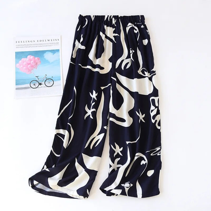 Ljetne nove ženske pidžama hlače od 100% viskoze skraćene hlače tanke široke hlače širokih nogavica kućne hlače pidžama veće veličine slatke kratke hlače