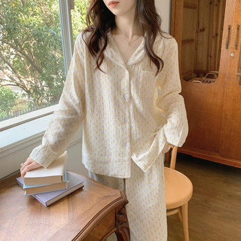 Дамска пижама Нова Есен Пролет Мек комплект спално облекло с дълъг ръкав Раирана анимационна пижама Дамски домашен комплект нощно облекло Жилетка