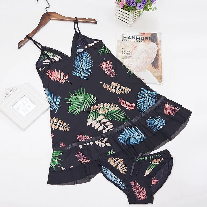 Sling ledena svilena spavaćica, ženski dvodijelni set, popularna velika veličina, čisti stil požude, seksi kućna pidžama od čipke