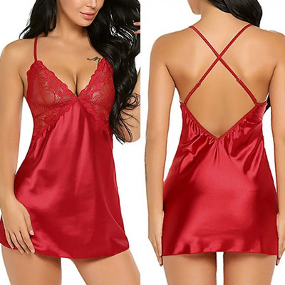 Cămașă de noapte din satin din dantelă sexy pentru femei Lenjerie de noapte pentru femei Set de lenjerie de noapte Babydoll Costume sexy Rochii erotice calde Pijamale exotice