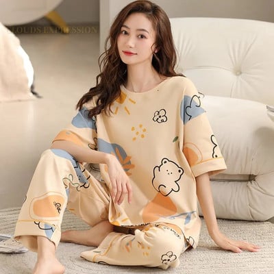 Tavaszi őszi elegáns pizsama fiatal női pizsama szettek pizsama női kereknyakú hálóruha Női nappaliruha Pijama Mujer házi ruha