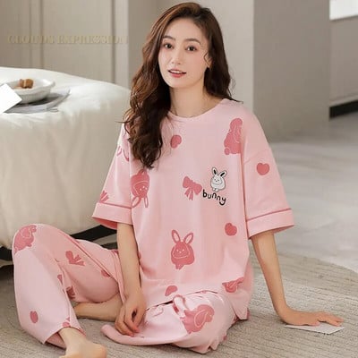 Tavaszi őszi elegáns pizsama fiatal női pizsama szettek pizsama női kereknyakú hálóruha Női nappaliruha Pijama Mujer házi ruha