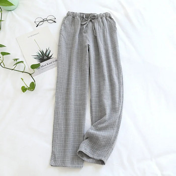 Ζευγάρι Γιαπωνέζικο πάτο ύπνου καρό Απλό δικτυωτό παντελόνι πιτζάμα Γυναικείο 100% βαμβακερό νήμα Ρούχα σπιτιού Ελαστική μέση