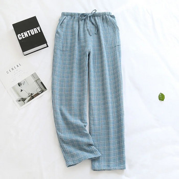 Ζευγάρι Γιαπωνέζικο πάτο ύπνου καρό Απλό δικτυωτό παντελόνι πιτζάμα Γυναικείο 100% βαμβακερό νήμα Ρούχα σπιτιού Ελαστική μέση