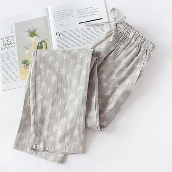 NHKDSASA Домашни панталони за двойки Дамски памучни тънки панталони с двойна марля Долнища за сън Ежедневни пижами с принт Пролет и лято