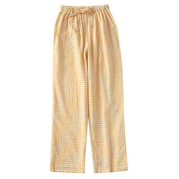 NHKDSASA Домашни панталони за двойки Дамски памучни тънки панталони с двойна марля Долнища за сън Ежедневни пижами с принт Пролет и лято