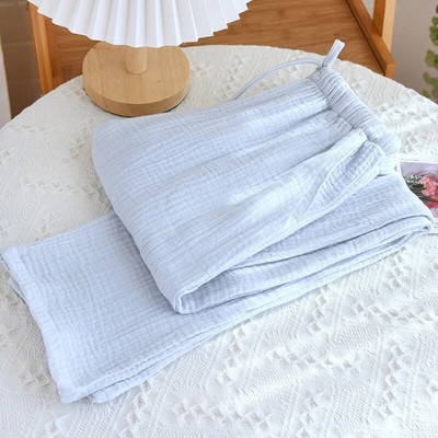 NHKDSASA Couples Home Παντελόνια Γυναικεία Βαμβακερή Διπλή Γάζα Λεπτή Sleep Παντελόνι Sleep Bottoms Casual Printing Πυτζάμες Άνοιξη και Καλοκαίρι