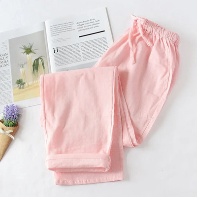 NHKDSASA Couples Home Παντελόνια Γυναικεία Βαμβακερή Διπλή Γάζα Λεπτή Sleep Παντελόνι Sleep Bottoms Casual Printing Πυτζάμες Άνοιξη και Καλοκαίρι