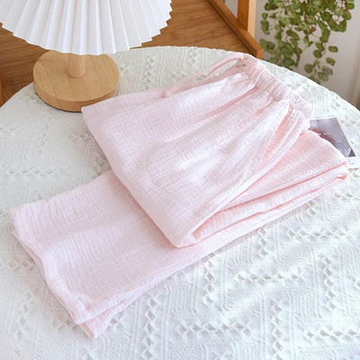 NHKDSASA Couples Home Παντελόνια Γυναικεία Βαμβακερή Διπλή Γάζα Λεπτή Sleep Παντελόνι Sleep Bottoms Casual Printing Πυτζάμες Άνοιξη και Καλοκαίρι