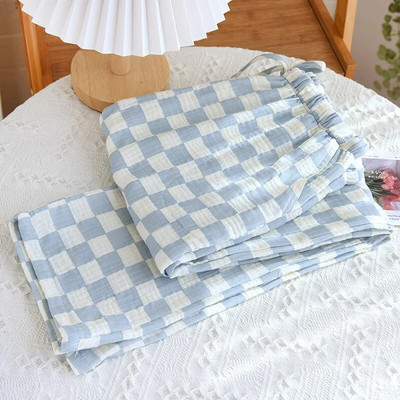 NHKDSASA Couples Home Παντελόνια Γυναικεία Βαμβακερή Διπλή Γάζα Λεπτή Sleep Παντελόνι Sleep Bottoms Casual Printing Πυτζάμες Άνοιξη και Καλοκαίρι