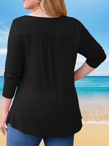 Ανοιξιάτικο γυναικείο μπλουζάκι casual, 1xl-6xl, Δαντέλα με μακρύ μανίκι με στρογγυλή λαιμόκοψη, 1xl-6xl, μακρύ μανίκι με ρουτζ