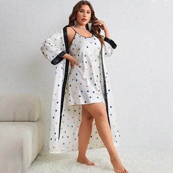 XL-5XL Σετ μεγάλου μεγέθους Nighty&Robe Γυναικεία φόρεμα μπουρνούζι Σαλόνια Καλοκαιρινό σατέν κιμονό πυζά νυχτικό κοστούμι Rayon Φόρεμα για το σπίτι