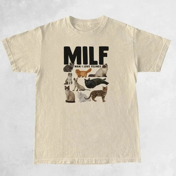 Milf Man I Love Feline Woman Funny Meme Plus Size T-Shirt Short Sleeve Cat Lover T-Shirt Cat Mom Shirt Cute Graphic T-Shirt Топ