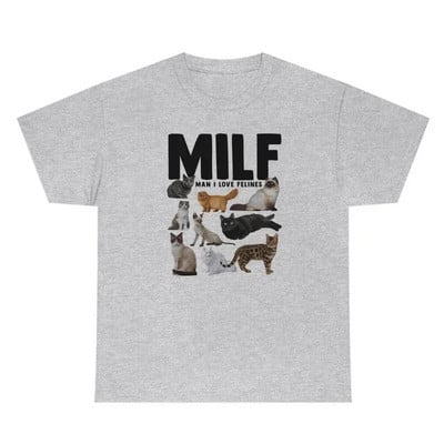 Milf Man I Love Feline Woman Funny Meme Majica velikih veličina kratkih rukava Cat Lover T-shirt Cat Mom Shirt Slatka grafička majica kratkih rukava