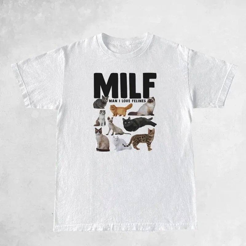 Milf Man I Love Feline Woman Funny Meme Majica velikih veličina kratkih rukava Cat Lover T-shirt Cat Mom Shirt Slatka grafička majica kratkih rukava