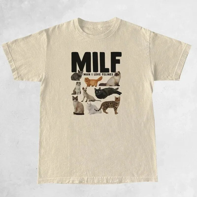 Milf Man I Love Feline Woman Funny Meme Majica velikih veličina kratkih rukava Cat Lover T-shirt Cat Mom Shirt Slatka grafička majica kratkih rukava