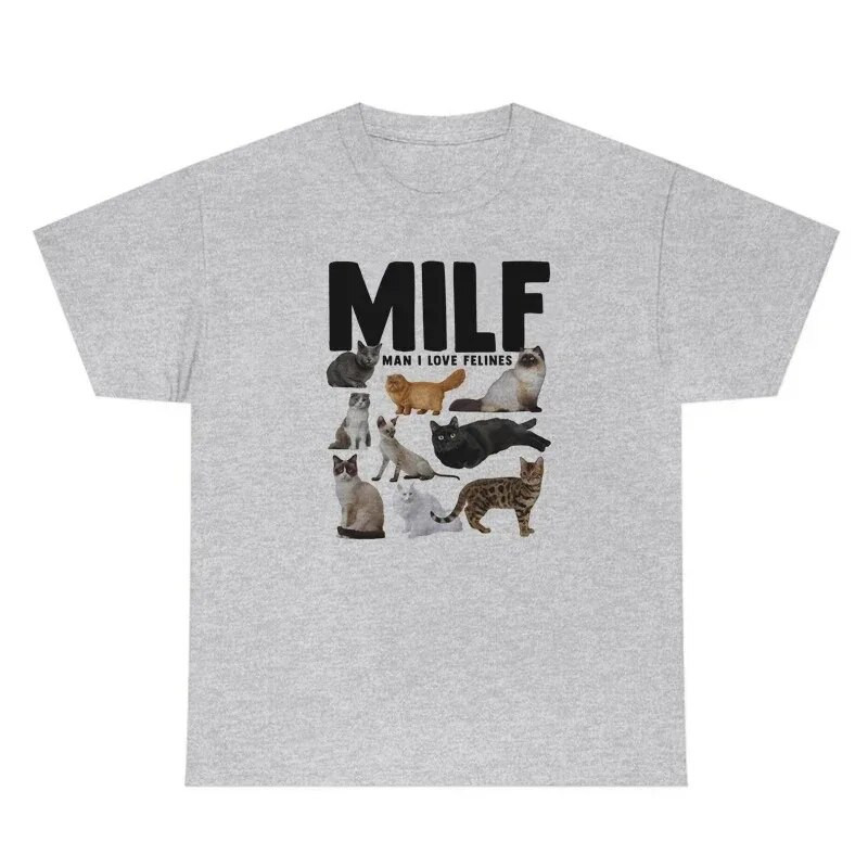 Milf Man I Love Feline Woman Funny Meme Majica velikih veličina kratkih rukava Cat Lover T-shirt Cat Mom Shirt Slatka grafička majica kratkih rukava