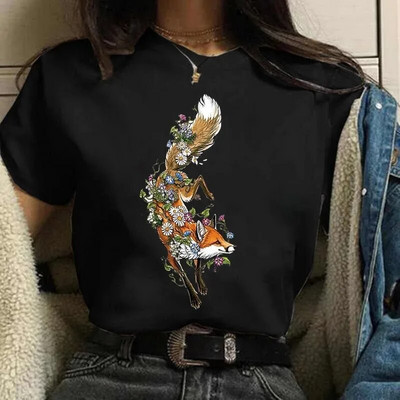 Fox Tee Camiseta Anime Lovely Tricou Plus Size Tricou Femei Haine Moda Femei Topuri Desene Animate Imprimate Tricou Grafic pentru Doamne