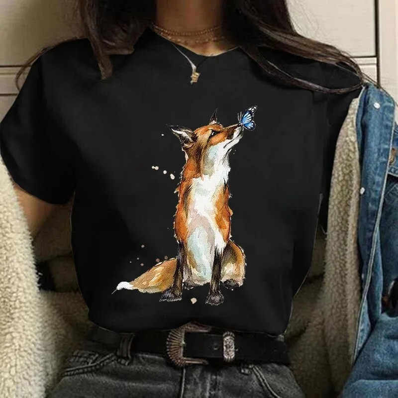 Fox Tee Camiseta Anime Lovely Tricou Plus Size Tricou Femei Haine Moda Femei Topuri Desene Animate Imprimate Tricou Grafic pentru Doamne